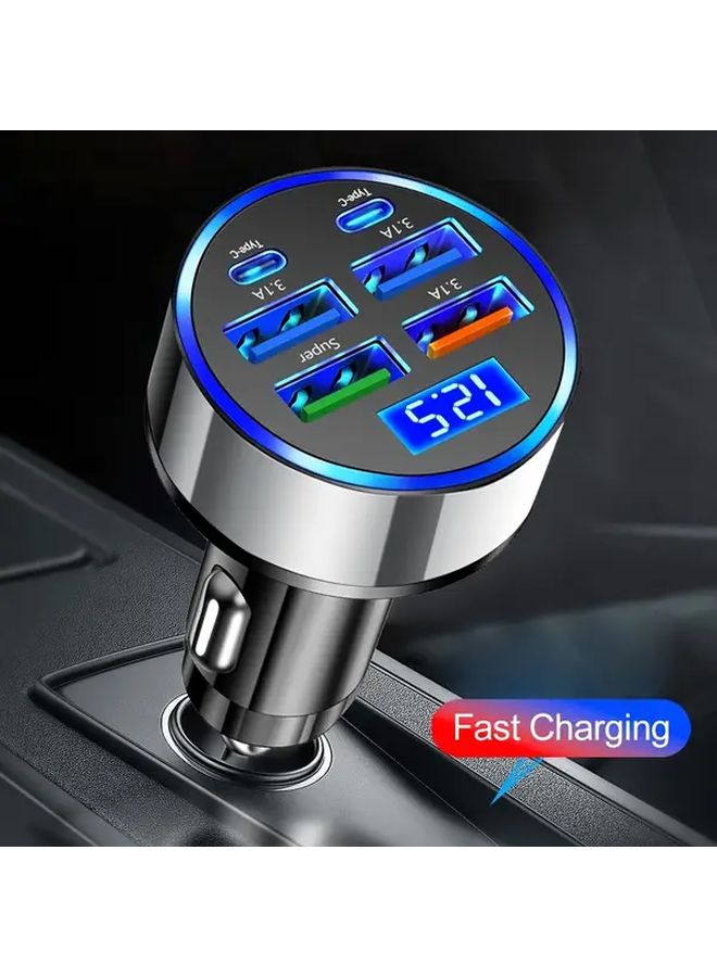 Ouyaaqii 6 منفذ شاحن السيارة 4 USB 2 PD شحن سريع QC3 0 فضي - Image 4